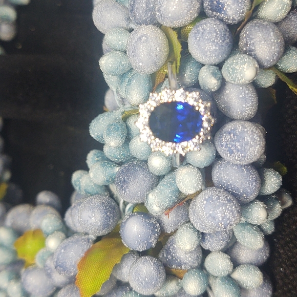 Lab-Created Sapphire/CZ Halo Ring - Picture 3 of 7